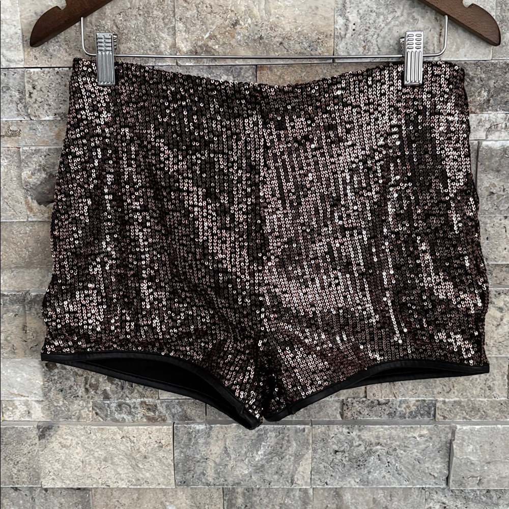 Bozzolo Black and Gold Sequin High Waist Shorts size L